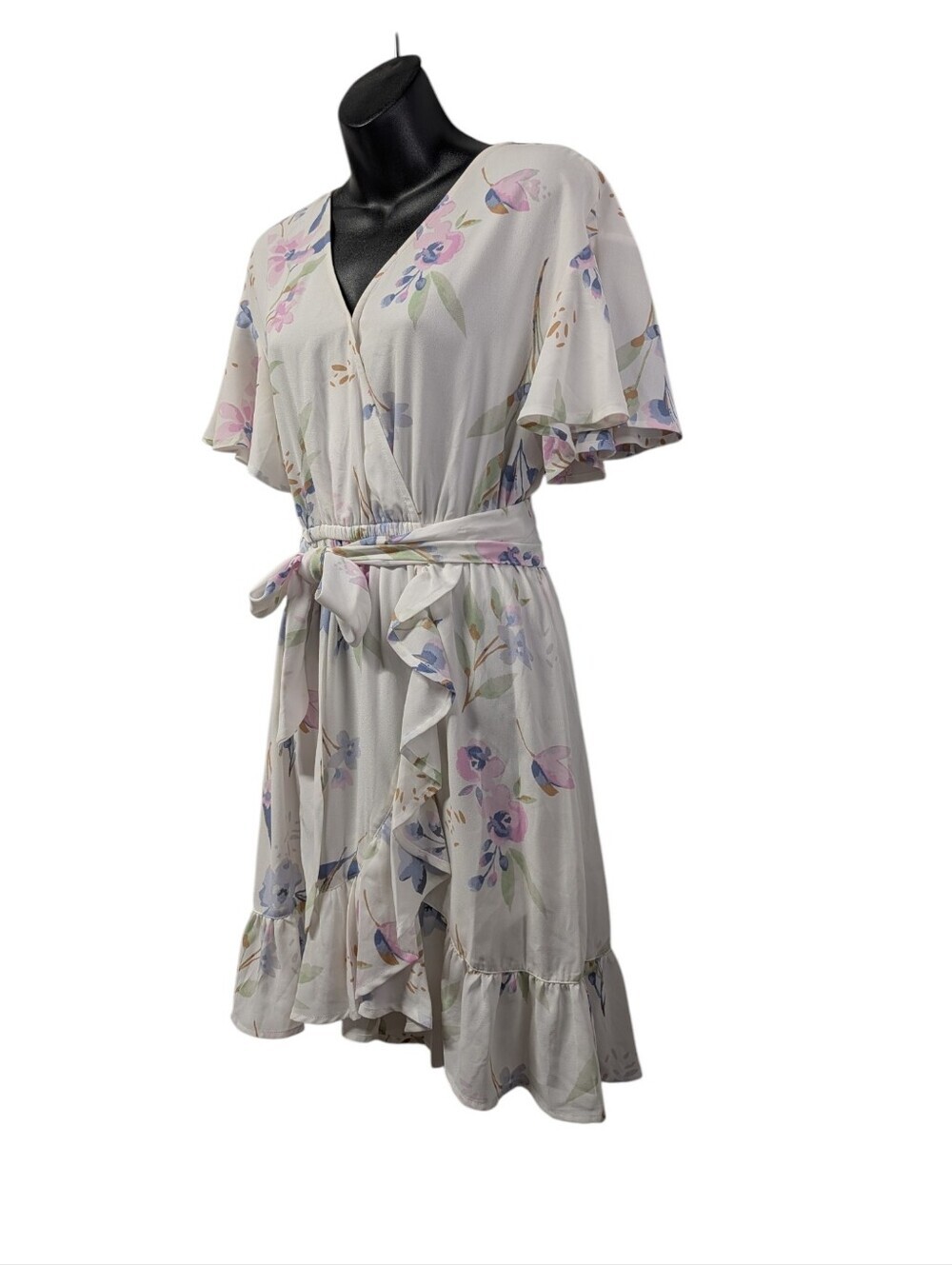 Lauren Conrad Floral Wrap Dress Size S Ruffle Hem Flutter Sleeve Tie Waist Mini - Picture 3 of 8